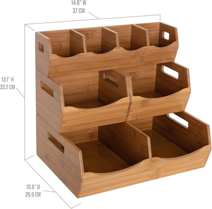 Seville Classics Bamboo Premium Organizer Storage Bins for Kitchen Silverware, Pantry, Closet, Office Desk, Pens, Utensils, Makeup, K Cup, Bamboo, Bag Holder Bin Set (4 Piece)