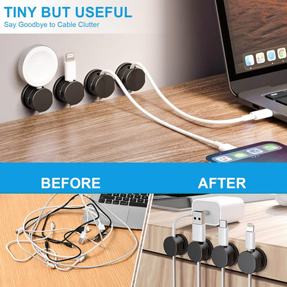 6pcs Magnetic Cable Clips, 360° Swiveling Adhesive Cable Organizer - Compact Cable Holder for Desk, Nightstand, Car, Kitchen & Home Office - Charger Cord Holder Solution by MarLigavid (White)