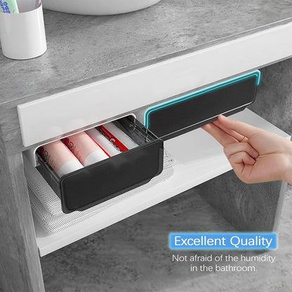 Self-adhesive Under Desk Drawer Organizer, 2 Pack Table Hidden Slide Out Large Storage Mounted Desktop Pencil Holder Tray Drawers for Office Home School Stationery Kitchen (Large, White)