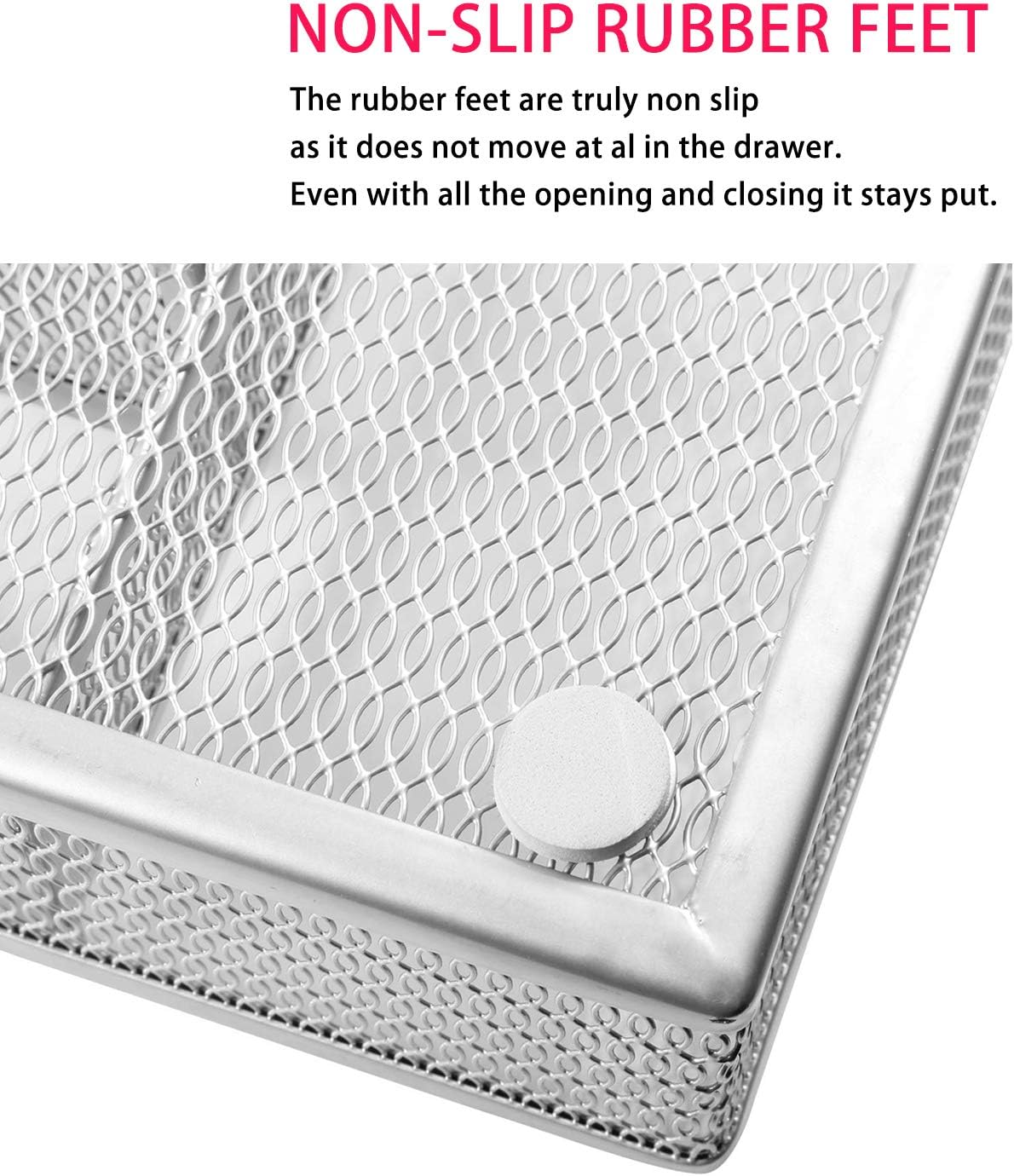 JANE EYRE Utensil Drawer Organizer, Cutlery Tray Silverware Flatware Storage Divider for Kitchen, Mesh Wire with Non-slip Foam Feet, 5 Component, Black