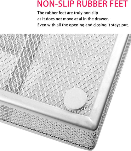 JANE EYRE Utensil Drawer Organizer, Cutlery Tray Silverware Flatware Storage Divider for Kitchen, Mesh Wire with Non-slip Foam Feet, 5 Component, Black