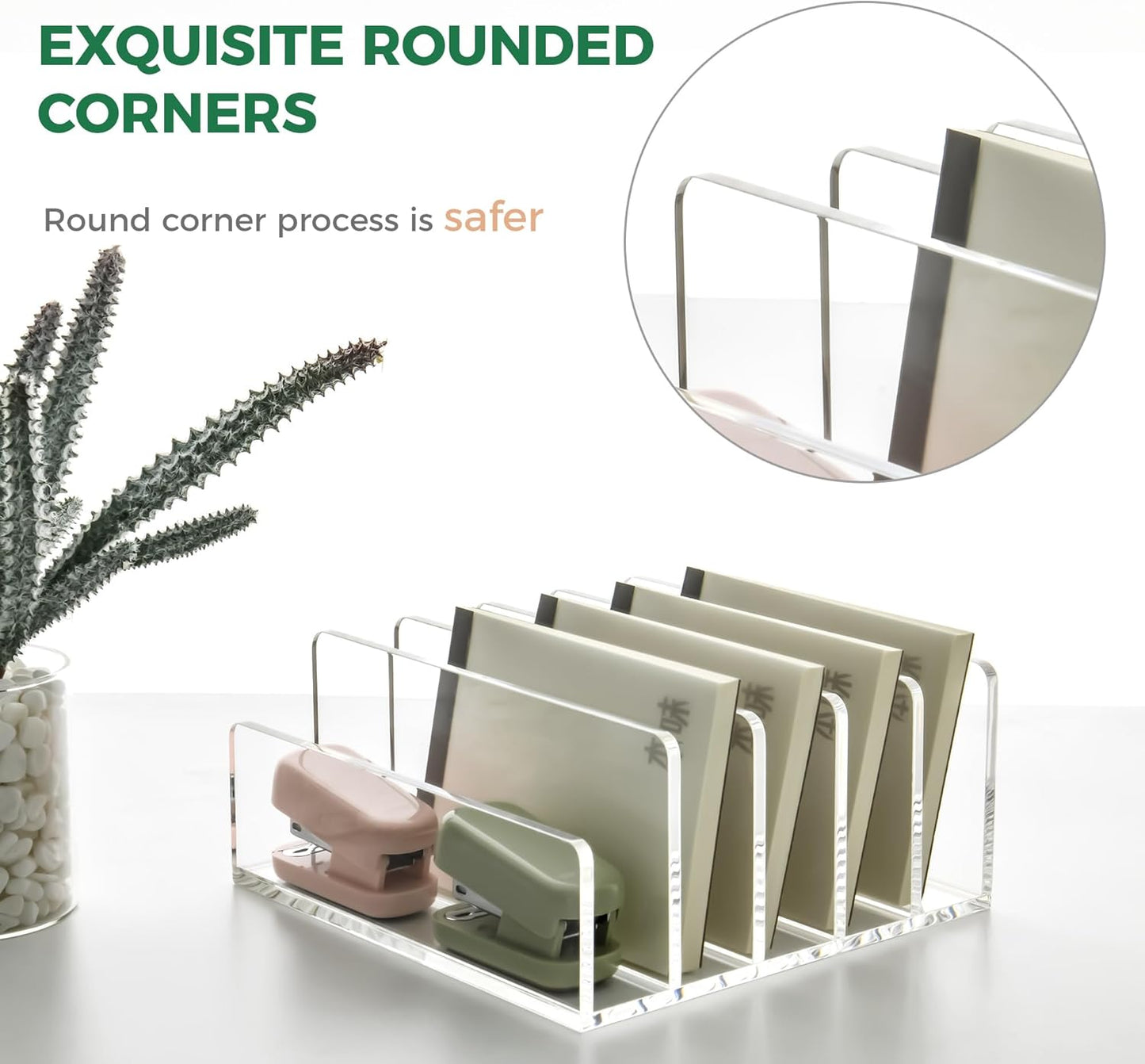 3 Compartments Clear Acrylic Mail Holder – Vertical Letter Sorter & Multifunction Desk Organizer for Bills, Documents, Notebooks – Modern Office/Home Envelope File Rack
