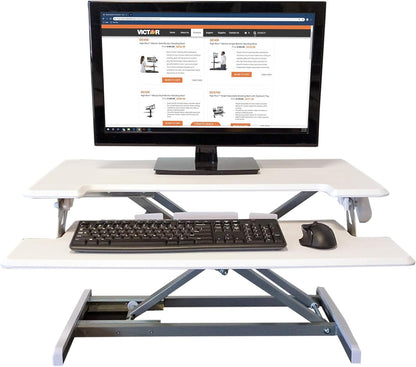 Victor DCX610 Height Adjustable Compact Standing Desk| Black| 33” Wide Sit-Stand Dual Monitor Desk and Laptop Riser Workstation| Compatible with Most Monitor Arms