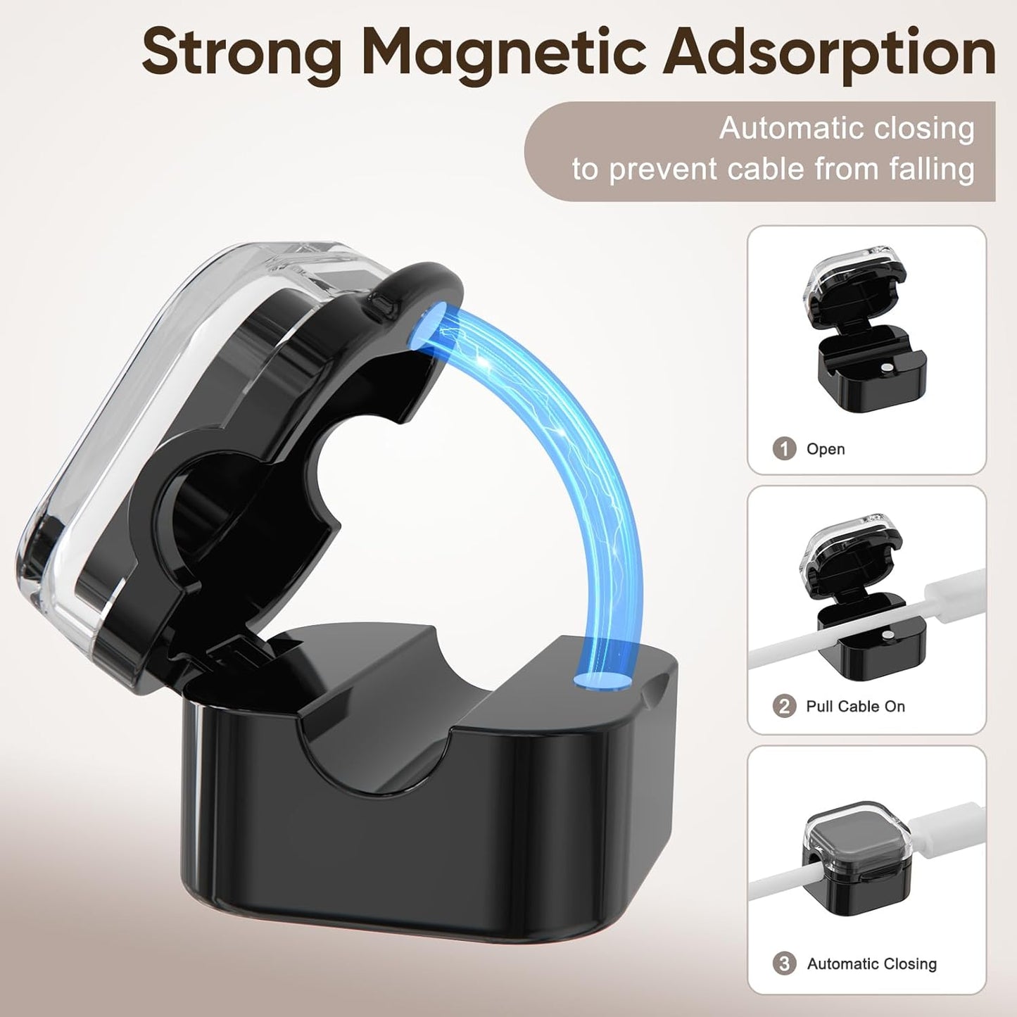 9-Pack Magnetic Cord Holder - Magnetic Cable Clips Strong Adhesive Desk Cable Management | Cable Management Cord Holder Organizer for Home Office Desk Phone Car Wall Desktop Nightstand (Black)