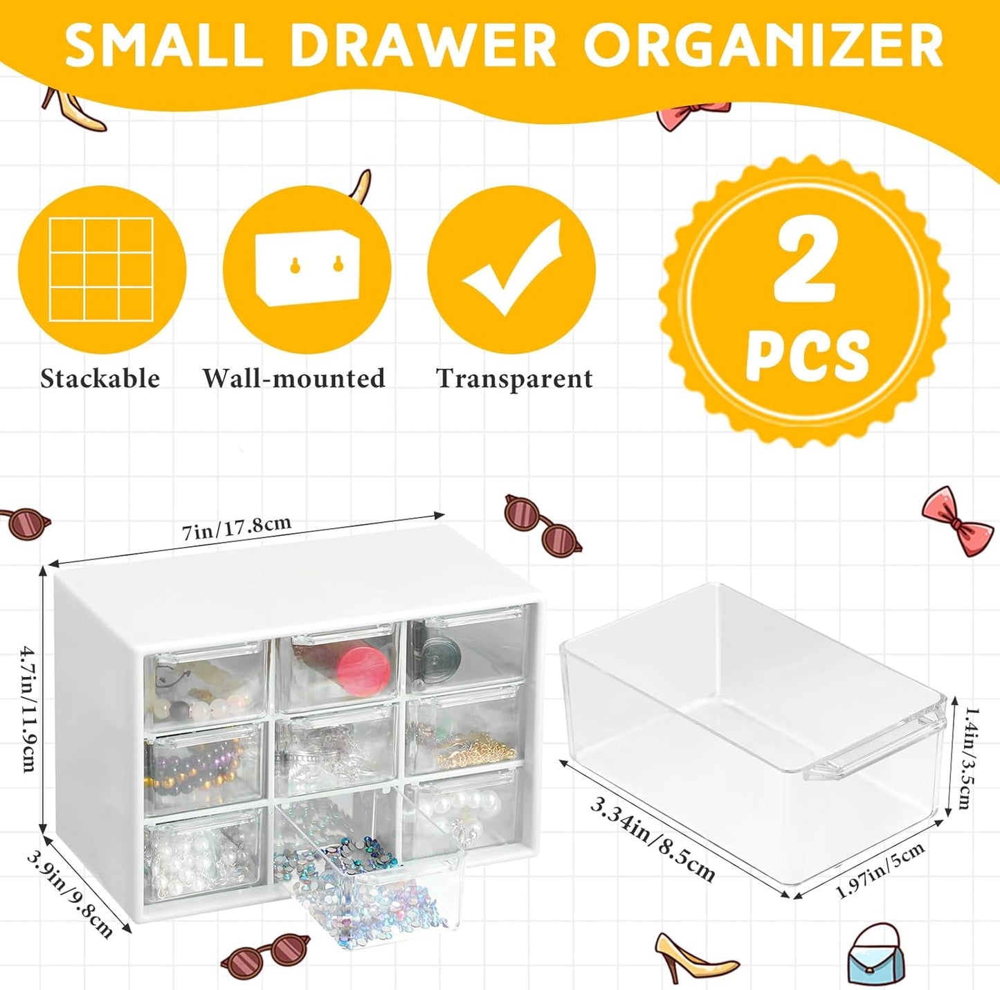 Wenqik 2 Pcs Mini Storage Drawers Teacher Toolbox Organizer with 9 Clear Drawers Small Plastic Desktop Teacher Desk Craft Organizer for Classroom Office 7" x 3. 9" x 4. 7"(Green)