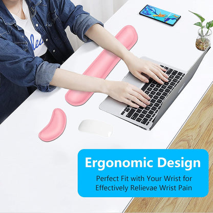 Dapesuom Keyboard Wrist Rest Set, Cute PU Leather Wrist Cushion for Computer Keyboard and Mousepad, Memory Foam Mouse Pad Rests Support with Non-Slip Base for Typing Pain Relief Laptop, Colonial White