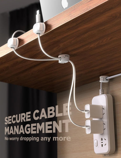 8Pack Cord Organizer [Dual Spring & Clasp, Max Secure] Cable Clips - Chfeila Cable Management, Adhesive Phone Charging Wire Holder for Nightstand/Wall, Home Office Desk Accessories Decor Essentials