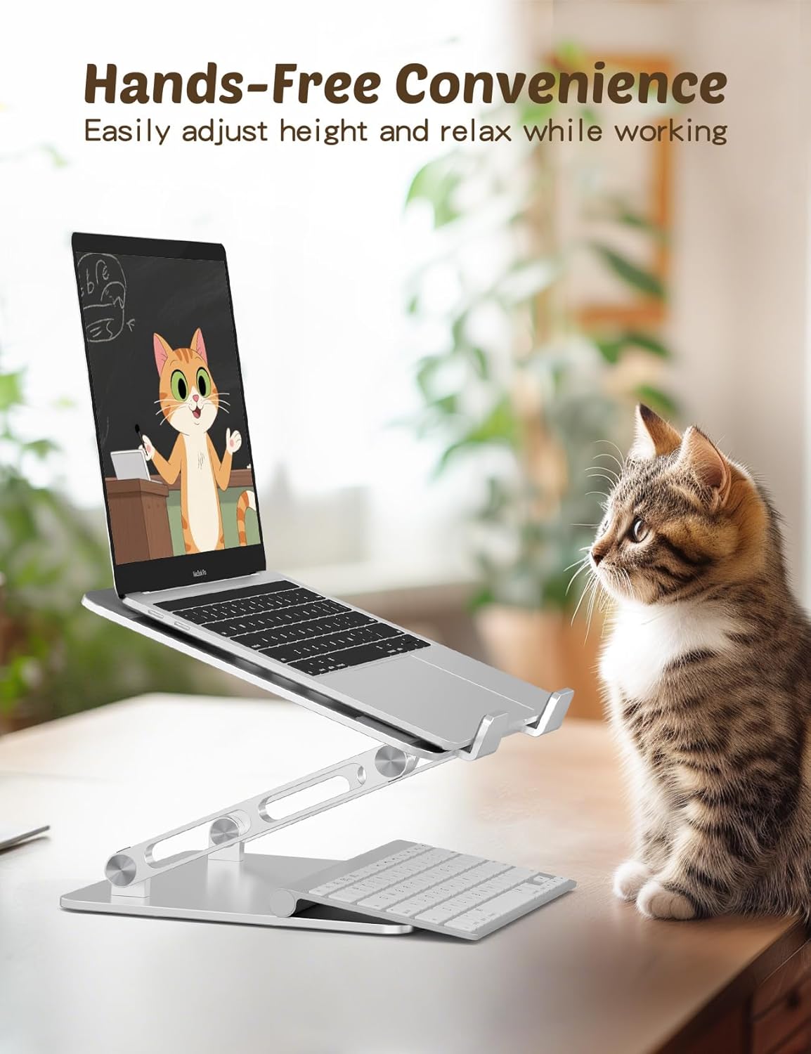 Aoviho Laptop Stand for Desk – Adjustable Aluminum Laptop Riser with Unique Cat-Shaped Cooling Vent, Portable Desk Gift & Decor, Compatible with MacBook Air Pro, Dell, HP, Lenovo (10"-17.3"), Black