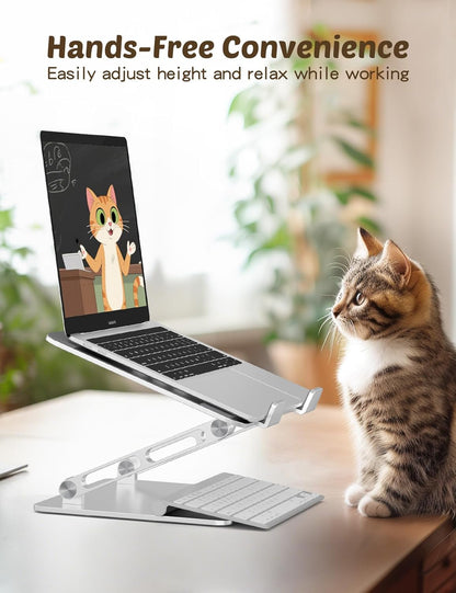 Aoviho Laptop Stand for Desk – Adjustable Aluminum Laptop Riser with Unique Cat-Shaped Cooling Vent, Portable Desk Gift & Decor, Compatible with MacBook Air Pro, Dell, HP, Lenovo (10"-17.3"), Black