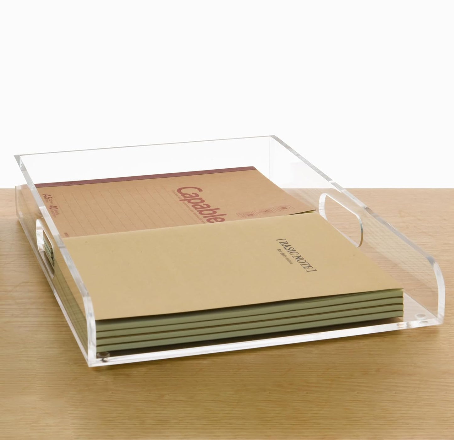 2-Tier Clear Acrylic Paper Trays, Desk File Organizer, A4 Paper Holder, Low-Profile Desk File Sorter for Office/Home, Clear Stackable Letter Tray for Bills, Crafts, Notebooks - Horizontal