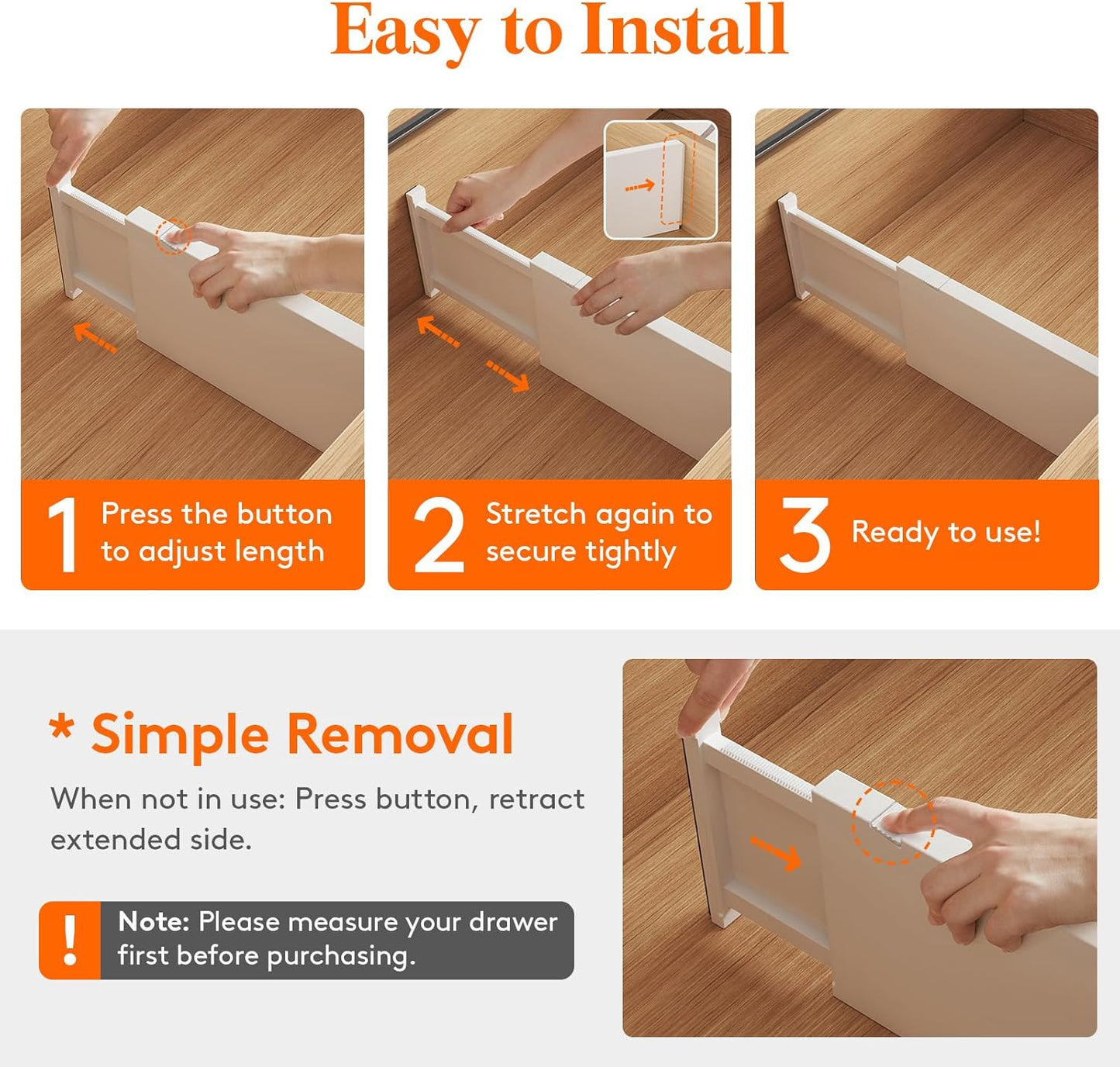 Lifewit 5 Pack 4" High Drawer Dividers 28-43.5cm/11-17" Adjustable Drawer Organizer for Clothes/Utensils, Expandable Drawer Separator in Dresser/Kitchen/Bedroom/Office Organization & Storage White