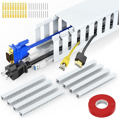 Open Slot Wiring Raceway Cable Duct, 123in Cable Management Channel Cord Track,Desk Wire Channel, Under Desk Cable Management to Hide Cables, Wires for Computers (Black, 1.57" Hx1.57"W, 15.4''L(8 Pc))