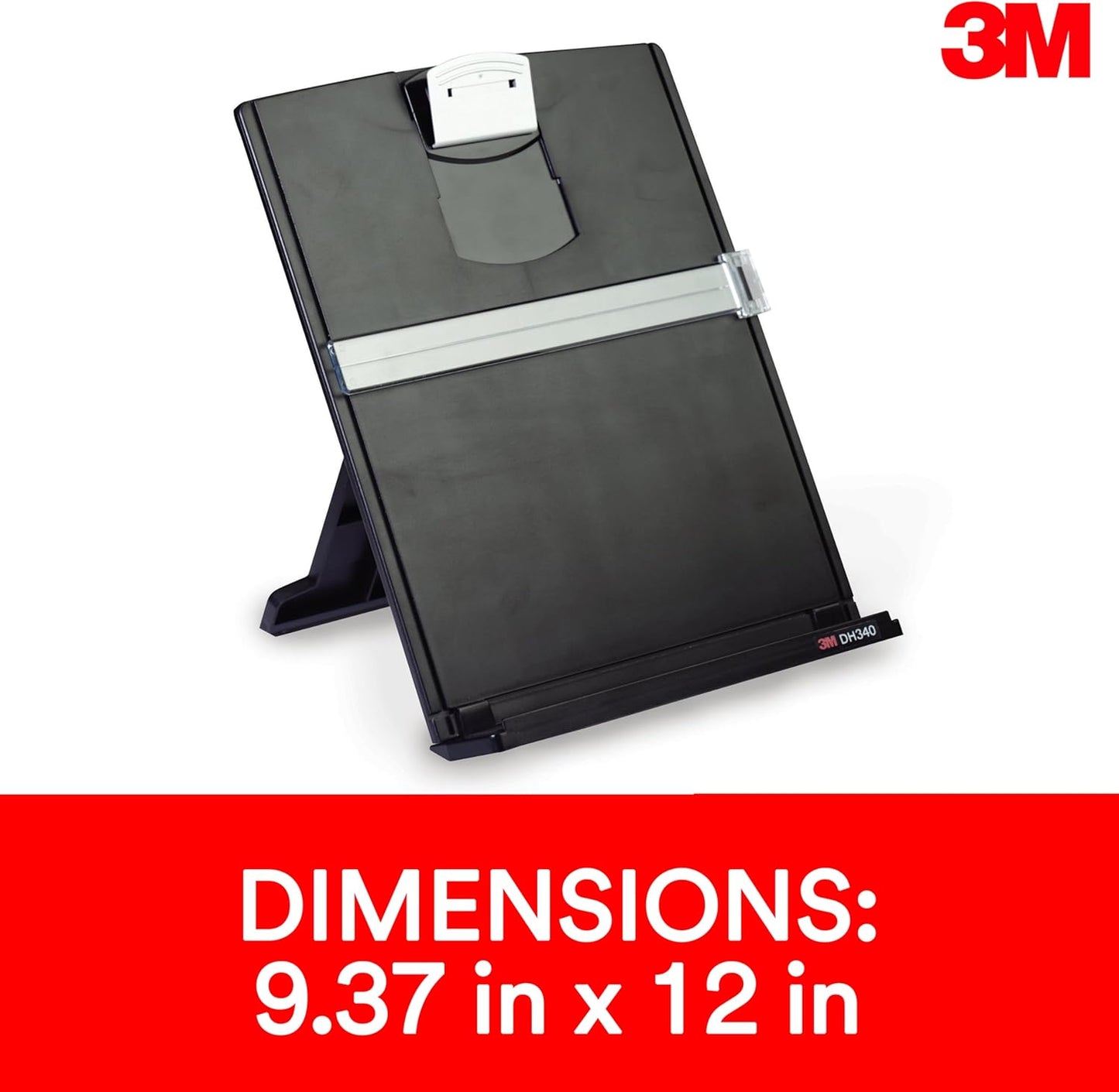 3M Desktop Document Holder Copy Holder, Adjustable Clip Holds Portrait and Landscape Documents for Easy Viewing, Bottom Ledge Has Lip to Keep up to 150 Sheets Securely in Place, Black (DH340MB)