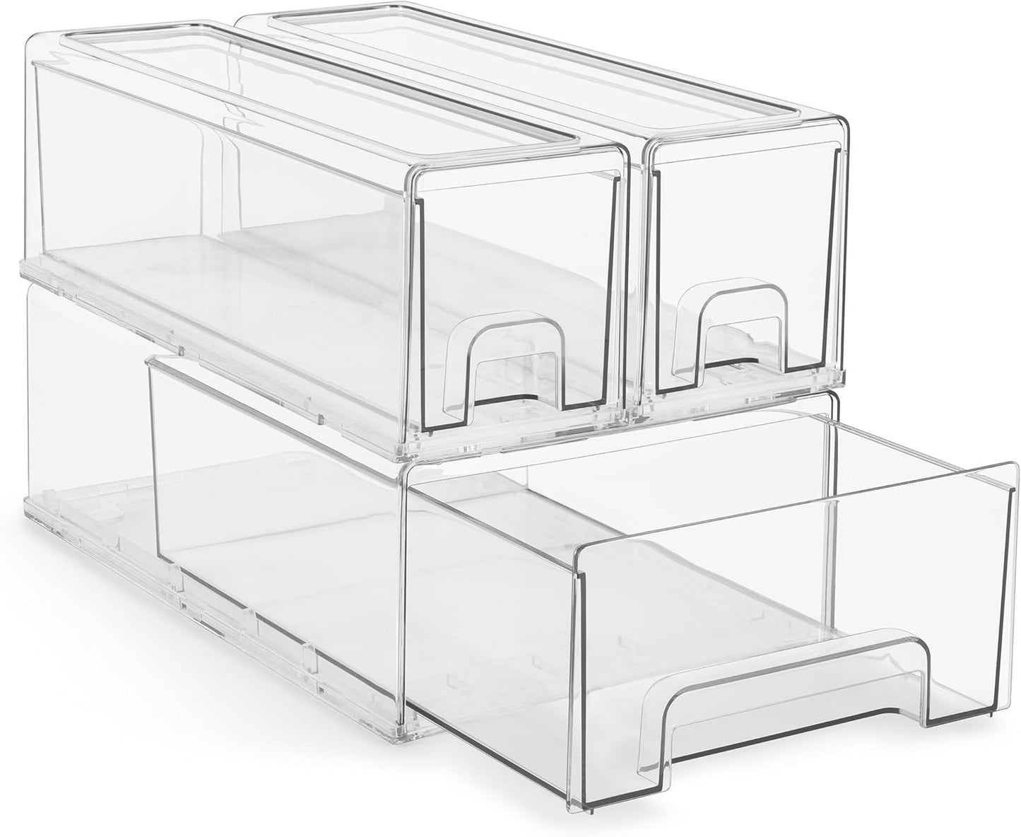 Sorbus Small Clear Stackable Storage Drawers – 4-Pack Plastic Organizer Bins with Handles – Stackable Pull-Out Storage Drawers for Closet, Pantry, Office, Bathroom, Craft, and Toy Organization