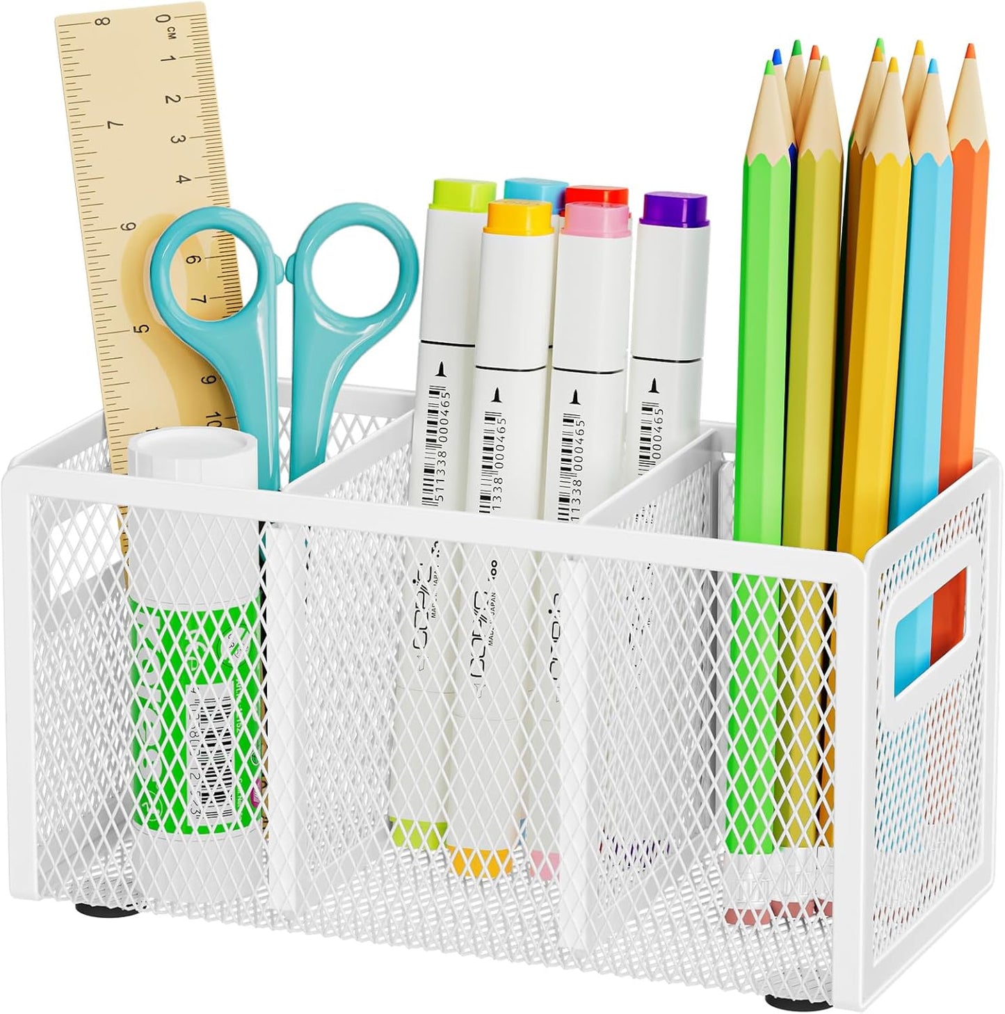 Marbrasse Mesh Pen Holder for Desk,Pencil Holder Desk Organizer 3 Adjustable Compartments,Pencil Cup with Handle Perfect for Classroom, Office, Home,Makeup,Art (Black)