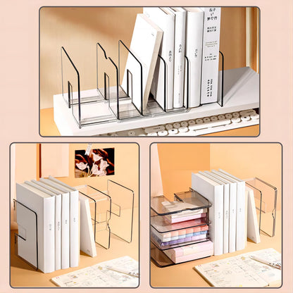 Sylfaen 2-Pack Clear Desktop File Organizer, Expandable Acrylic File Sorter Auto Rebound, Multifunction 5 Sections File Folder Holder for Magazines, Books, Letters, Papers, Notebooks