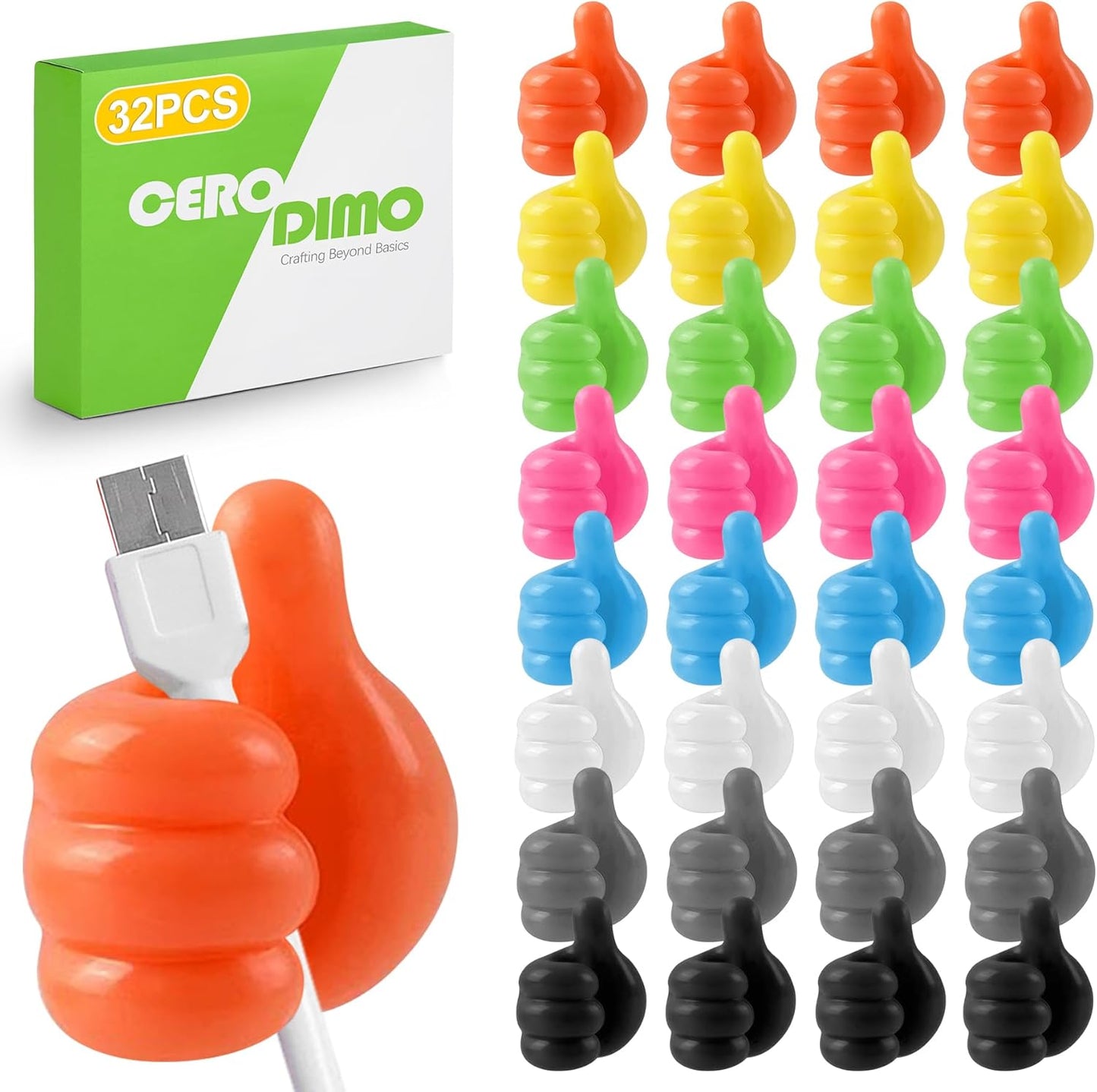 32 PCS Creative Silicone Thumbs Up Wall Hook - Multi-Function Self-Adhesive Holder for Cables, Keys, Makeup Brushes, Desk Organizer - Cute Pencil Holder