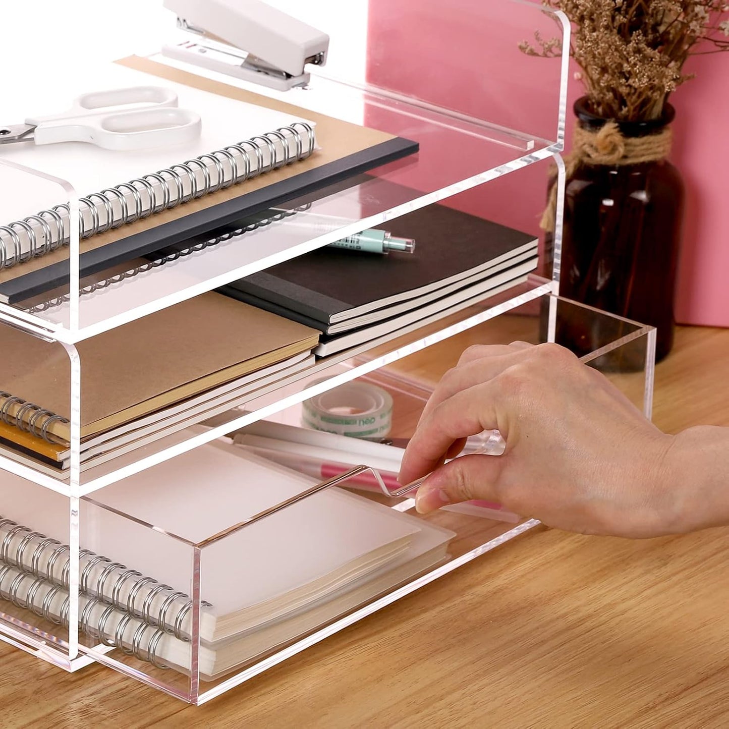 SANRUI Paper Organizer for Desk,Acrylic Stackable Letter Tray, Clear Desk Organizer, Paper Sorter for Office,Home or School,2-Pack