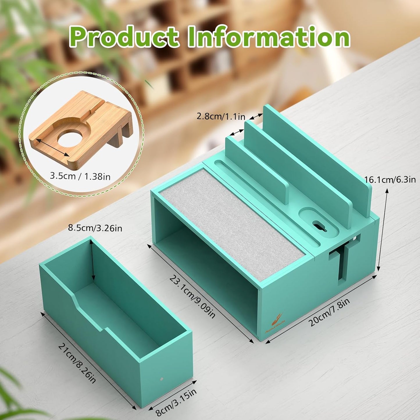 Pezin & Hulin Bamboo Charging Station for Multi Device, with Power Charger & Cables, Nightstand Docking Station with Lined Tray & Drawer, Compatible with Tablet, Cell Phones