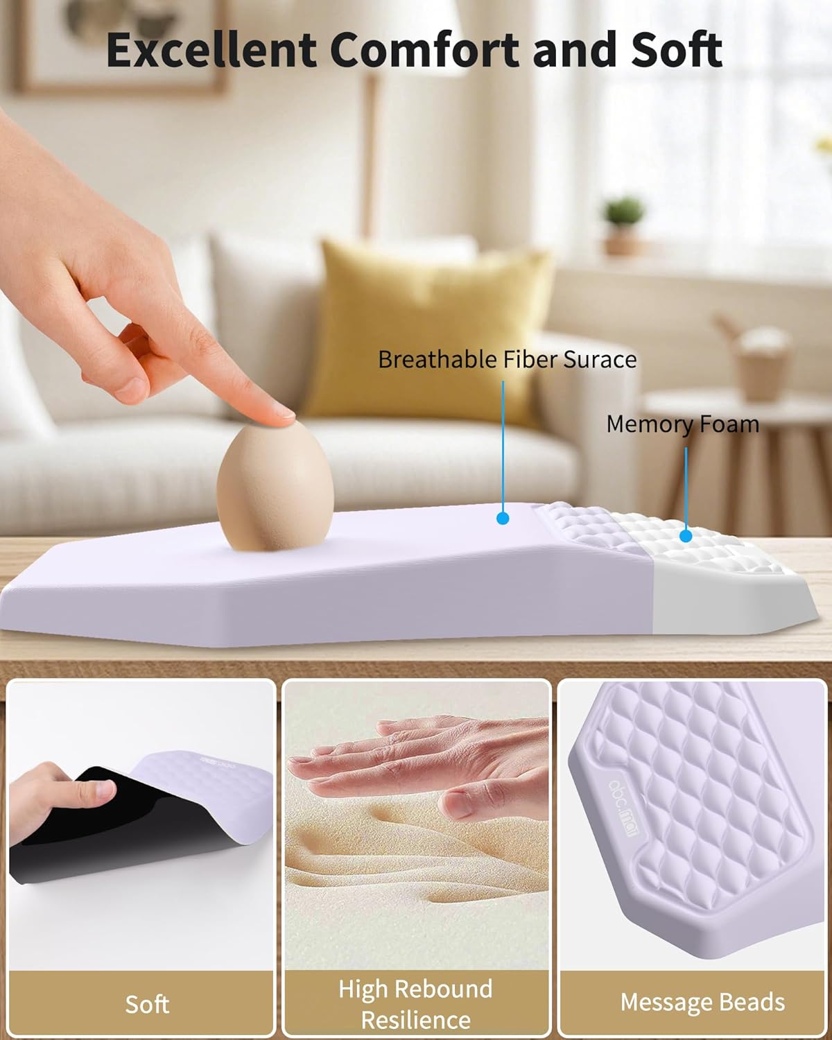 Ergonomic Mouse Pad and Keyboard Wrist Rest Support Set, Massage Design Mousepad for Carpal Tunnel Pain Relief, Memory Foam, Non-Slip PU Base for Computer Desk, Baby Blue