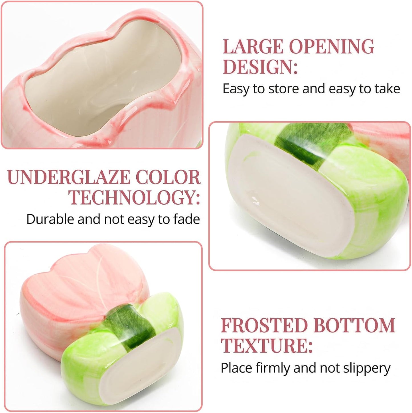 Foraineam 2 Pieces Ceramic Pen and Pencil Holder for Office Tulip Makeup Brush Storage Stand Cute Vase Decor Aesthetic Toothbrush Holder Desktop Organizers for Pencils, Painting Brushes, Art Supplies