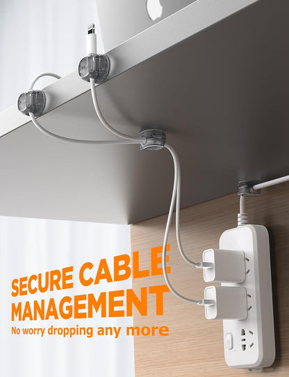 8Pack Cord Organizer [Dual Spring & Clasp, Max Secure] Cable Clips - Chfeila Cable Management, Adhesive Phone Charging Wire Holder for Nightstand/Wall, Home Office Desk Accessories Decor Essentials