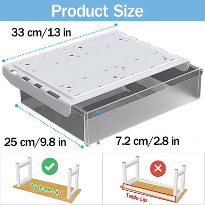 SVNNELP Large Under Desk Table Drawer Storage Organizer A4, Hidden Self-Adhesive Under Desk Pencil Tray Drawer for Office (Clear Black/L)