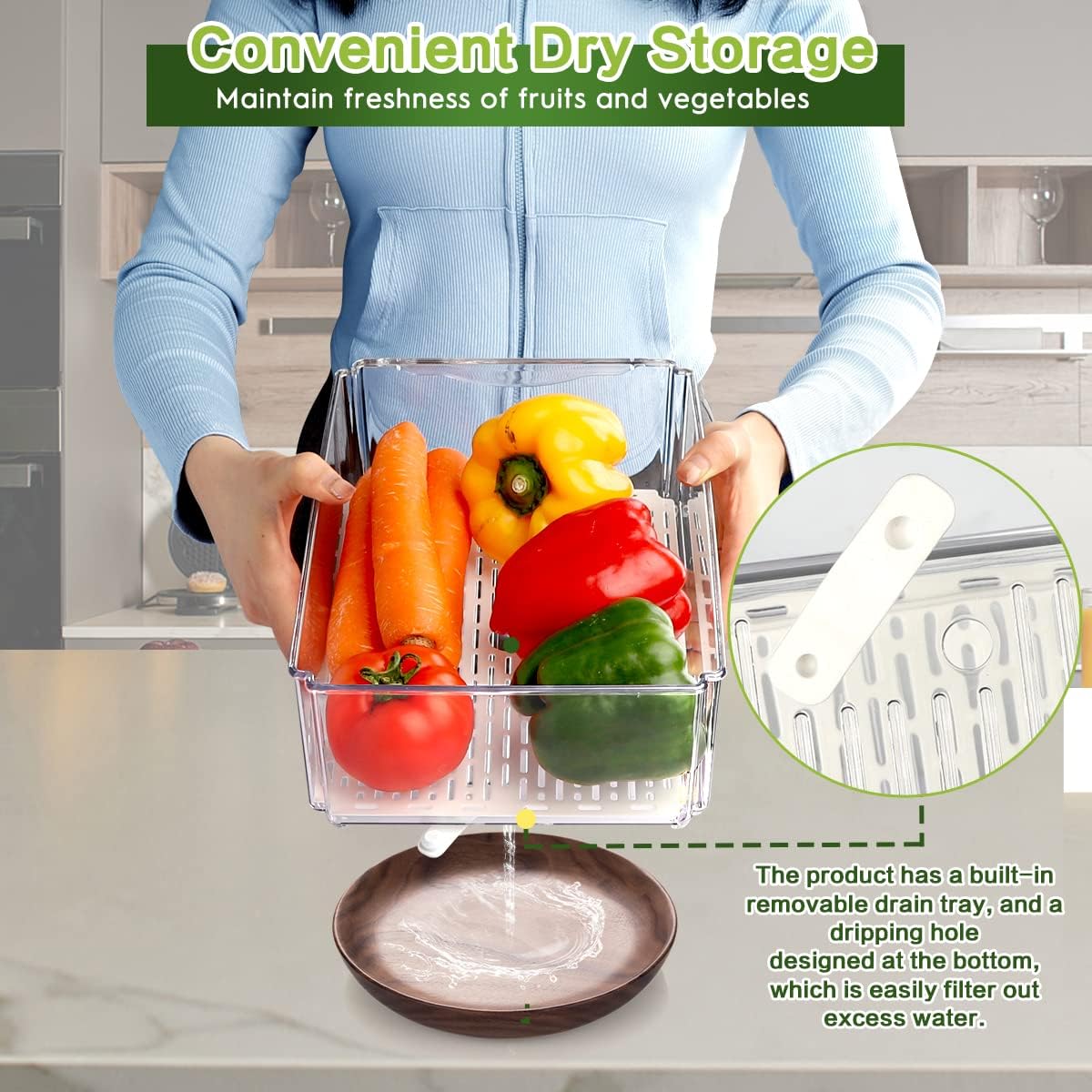 ZIJUND 4 Pack Fridge Organizer, Stackable Refrigerator Organizer Bins with Lids, BPA-Free Fridge Organizers and Storage Containers for Fruit, Vegetable, Food, Drinks, Cereals, Clear