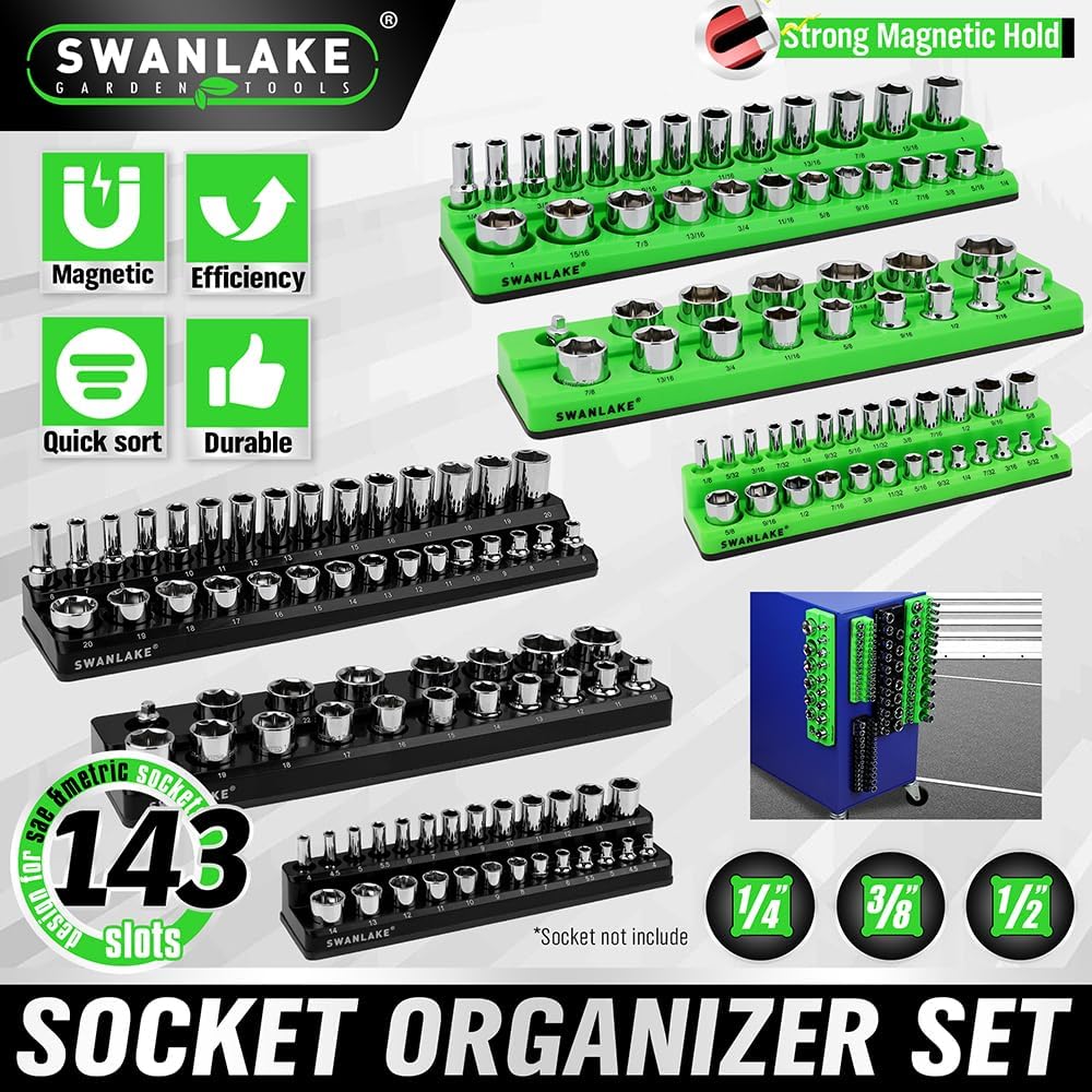 Magnetic Socket Organizer Set, 6PCS Socket Holder, 1/4", 3/8", 1/2" Sockets Holds 143 Pieces Magnetic Sockets Trays (Blue&red, 6 Pcs)