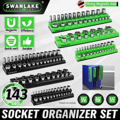 Magnetic Socket Organizer Set, 6PCS Socket Holder, 1/4", 3/8", 1/2" Sockets Holds 143 Pieces Magnetic Sockets Trays (Blue&red, 6 Pcs)