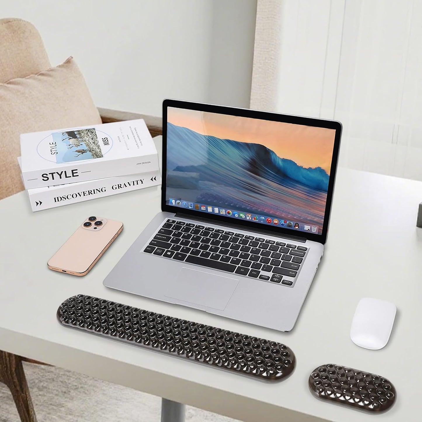 MEGREZ Clear Gel Wrist Rest for Keyboard and Mouse, Cute Crystal Gel WristRest, Ergonomic Wrist Rest Set, Cloud Wrist Rest Keyboard, Pink