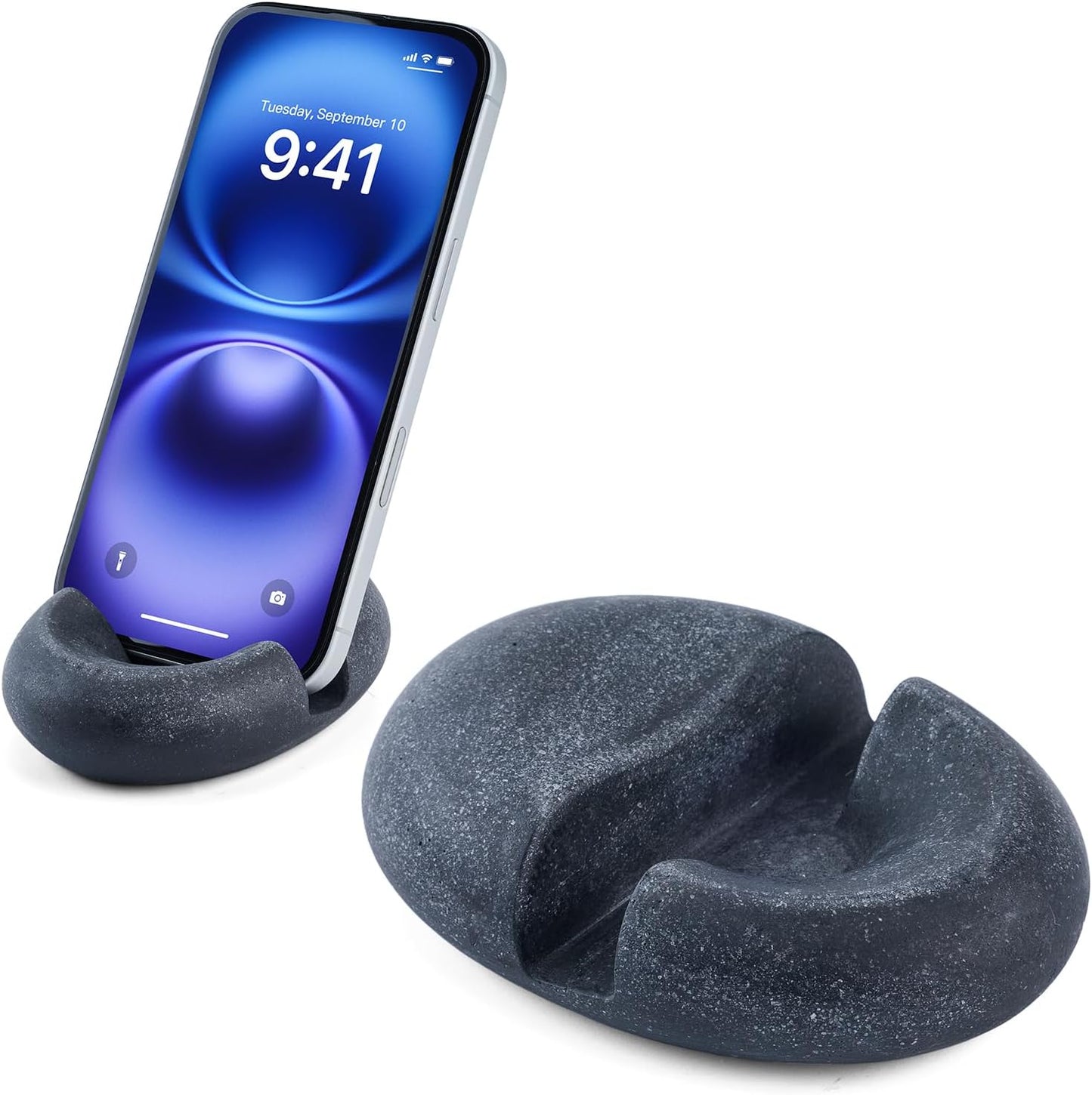 Artificial Stone Cell Phone Stand for Desk Handcraft Pebble Shape Minimalist Decor for Desk Kitchen Counter Office Easy of Use Sturdy and Stable(Beige Yellow)