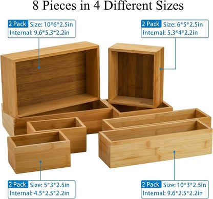 Lawei Set of 5 Bamboo Drawer Organizer Boxes, Desk Storage Box Kit, Drawer Storage Containers Tray Bins for Office, Kitchen, Bedroom, Children Room, Craft, Sewing