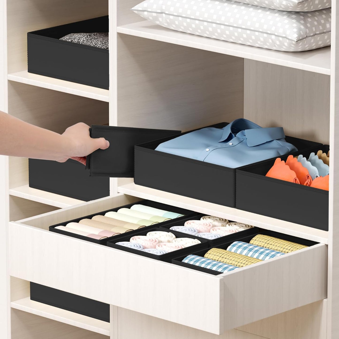 DIMJ Drawer Organizer Clothes - 20 Pack Closet Drawer Organizer Bins for Baby Clothes Storage, Fabric Dresser Organizer for Nursery Bedroom, Foldable Small Drawer Dividers for Underwear Socks