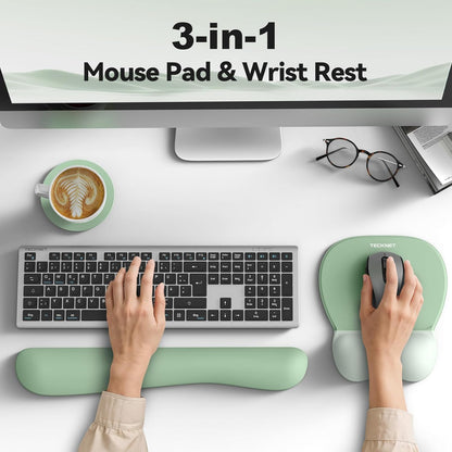 TECKNET Gel Mouse Pad with Wrist Rest, 3 in 1 Keyboard Wrist Rest for Pain Relief, Non-Slip PU Base & Easy Typing, Ergonomic Mousepad Set for Office & Home（Black）