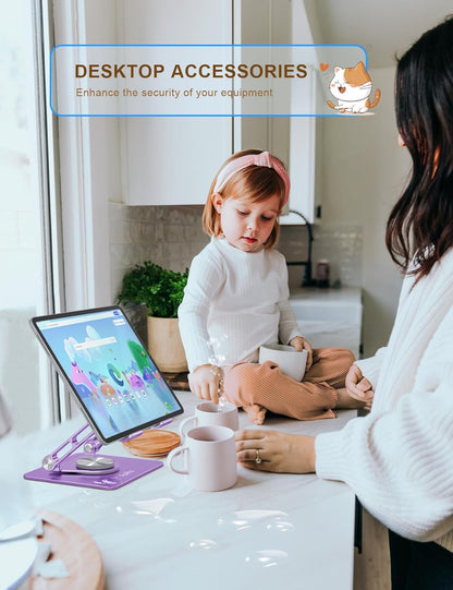 Aoviho Tablet Stand 360° Rotating Aluminum Holder - Adjustable, Portable & Foldable Monitors Stand for iPads, Compatible with 4-13.3" Tablets, Purple