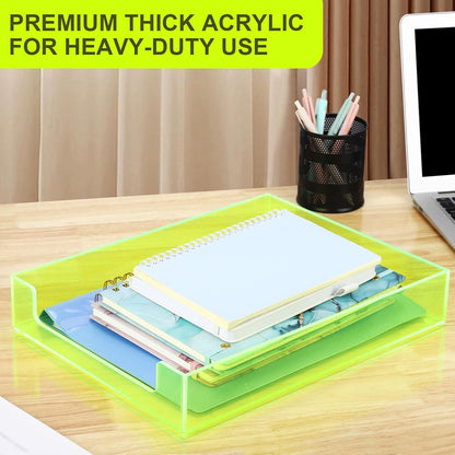 Paper Tray Acrylic File Organizer for Desk Letter Tray Desk Organizer Document Holder Sorter Storage for A4 Office Supplies Magazines, 13.8x10.6x2.4 Inches, Neon Pink