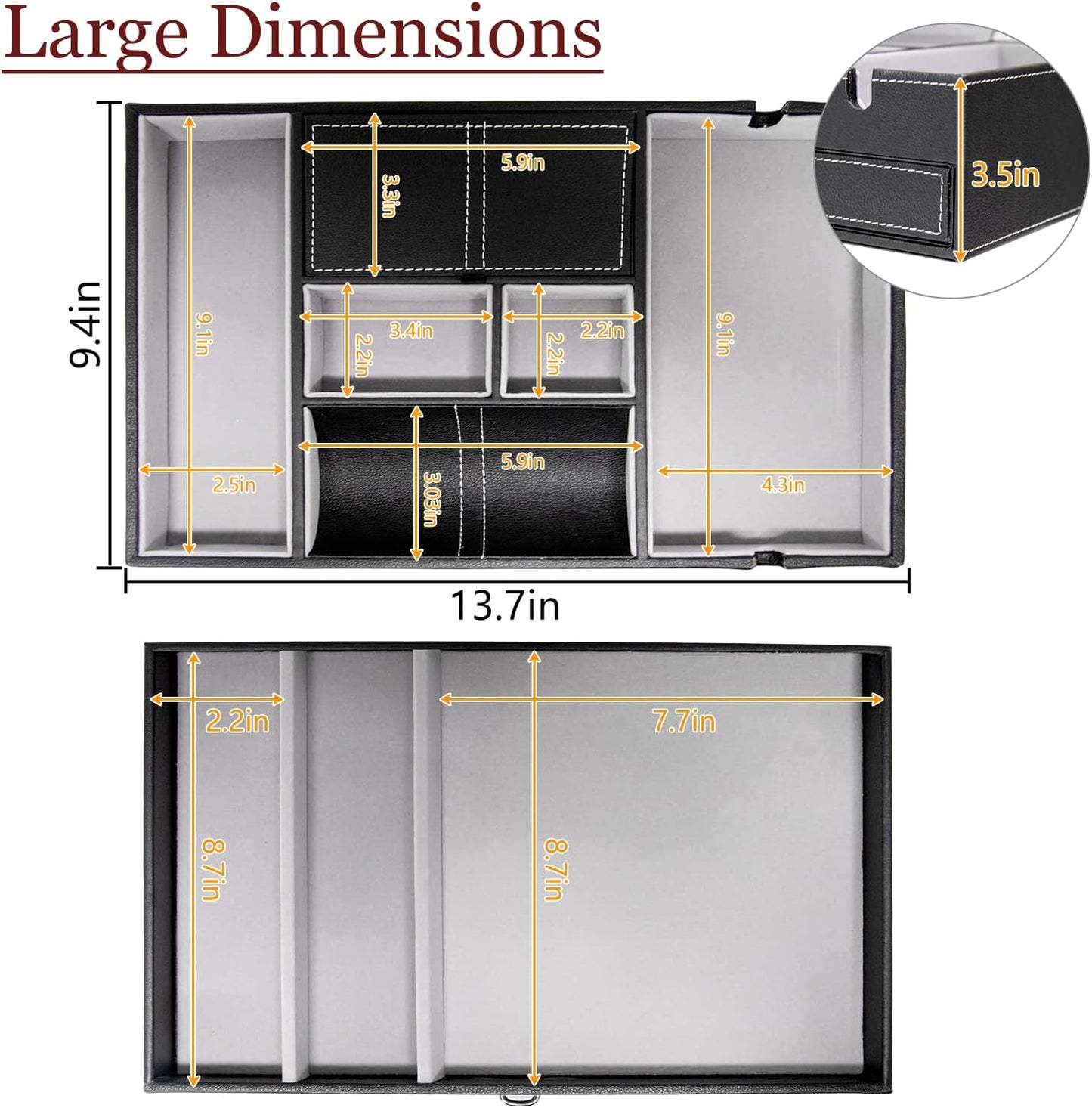 Baoyun Valet Tray for Men, 2 Layers Nightstand Organizers for Men and Women, Leather Jewelry Storage Box, Mens Dresser Top Organizer, Catch All for Jewelry Key Wallet and Phone (Brown)
