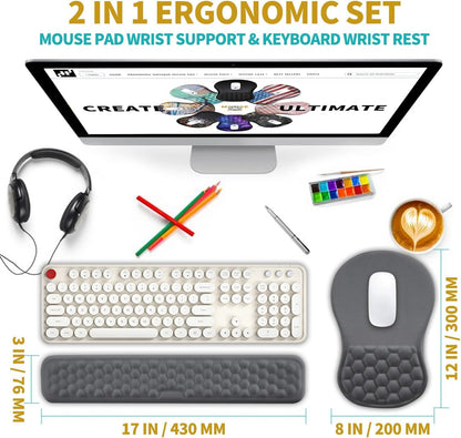 Hokafenle 2 in 1 Ergonomic Mouse Pad Wrist Support & Wrist Rest for Computer Keyboard Set, with Relieve Carpal Tunnel Pain Massage Bulge and Full Memory Gel Design (2In1 Set, Light Green)