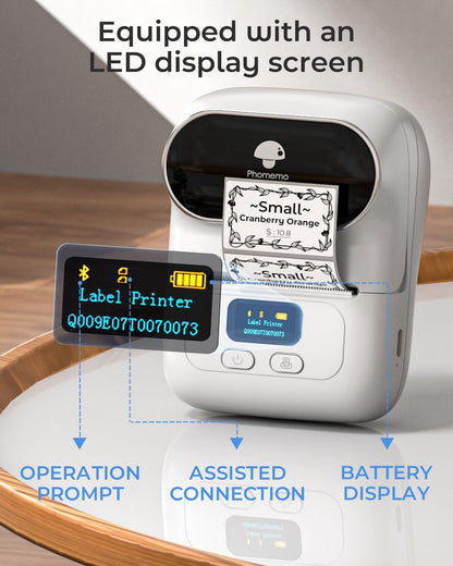 Phomemo M110 Label Makers - Barcode Label Printer Bluetooth Label Maker Portable Thermal Printer for Small Business, Address, Barcode, Logo, Clothing, Mailing, Sticker Printers for Phone & PC, Black