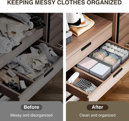 DIMJ Drawer Organizers Clothes, Dresser Organizer Bins for Baby Clothes,Underwear and Sock, Fabric Closet Organization and Storage Boxs, Drawer Dividers for Nursery, Clothing, Tie - 4 Pack, Beige