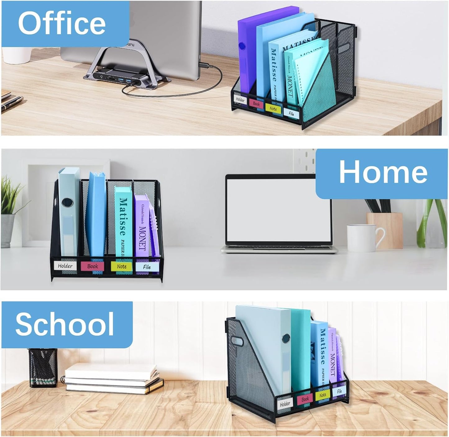 Desk Organizers Metal Magazine File Holder Racks Desktop Folder Storage Binder Organiser Document Organization for Home Office & Classroom,5 Vertical Compartments