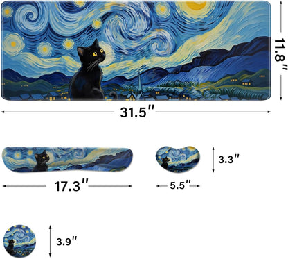 Desk Pad and Keyboard Wrist Rest, Large Mouse Pad + Keyboard Pad+Mouse Wrist Support, Non-Slip Desk Mat Protector for Office, Home 31.5×11.8 Inches Anime Dragon