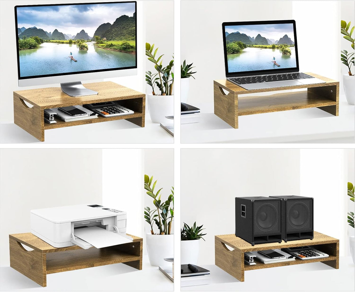 Zimilar Monitor Stand Riser, 2 Tiers Laptop Computer Monitor Riser for PC Screen, iMac, Desktop Wooden Screen Monitor Stand Riser with Storage for Home Office