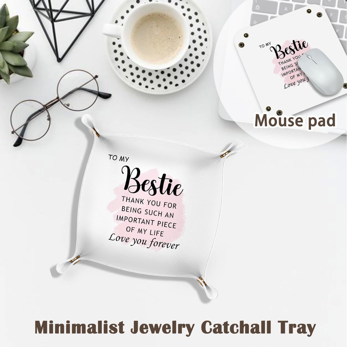 Inspirational Gifts for Women Jewelry Valet Tray, Motivational Positive Affirmations Gifts for Women, Blue Retro Nightstand Desk Accessories PU Leather Tray Organizer for Jewelry Rings Watches