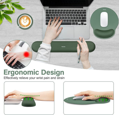 MOSISO Wrist Rest Support for Mouse Pad&Keyboard Set, Circle Curved Ergonomic Mousepad&Coaster Non-Slip Base Home/Office Pain Relief&Easy Typing Pad with Soft Cloth&Silicone Lining, Antique Green