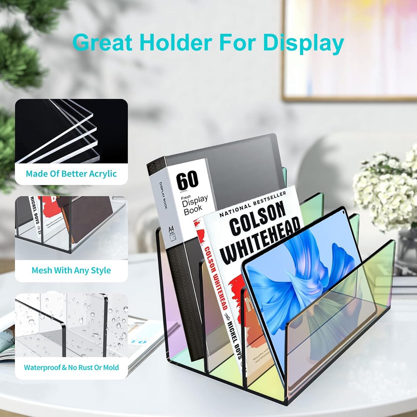 Boloyo Acrylic File Holder,1PC 2 Sections Clear File Organizer Mail Letter Sorter Desktop Folder Holder for Home Office School Envelope Bill Filling Paper Document