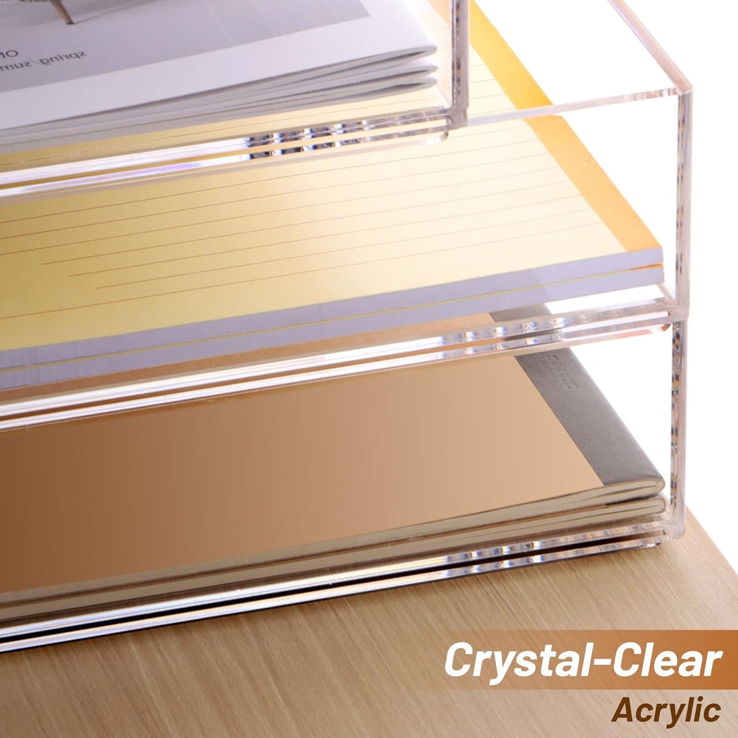 SANRUI Paper Organizer for Desk,Acrylic Stackable Letter Tray, Clear Desk Organizer, Paper Sorter for Office,Home or School,2-Pack