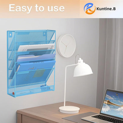 Kuntine.B Wall File Organizer Office Hanging Magazine Holder Wall File Organizer for Office Home (Black, 5 Tier)