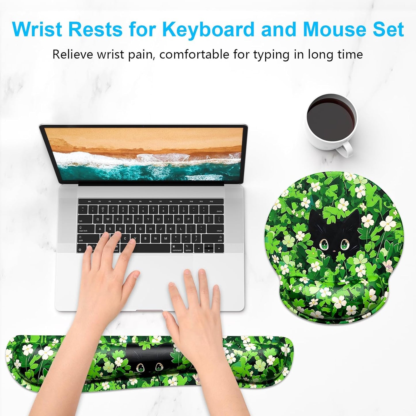 Dapesuom Keyboard Wrist Rest and Mouse Pad with Wrist Support, Cute Memory Foam Cushion for Keyboard and Mouse Set, Ergonomic Desktop Pad Rests with Non Slip Base for Easy Typing & Pain Relief, Pink
